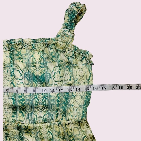 4SI3NNA Green Snakeskin Print Ruffled Shoulder Straps Dress - Size Medium - Picture 3 of 9